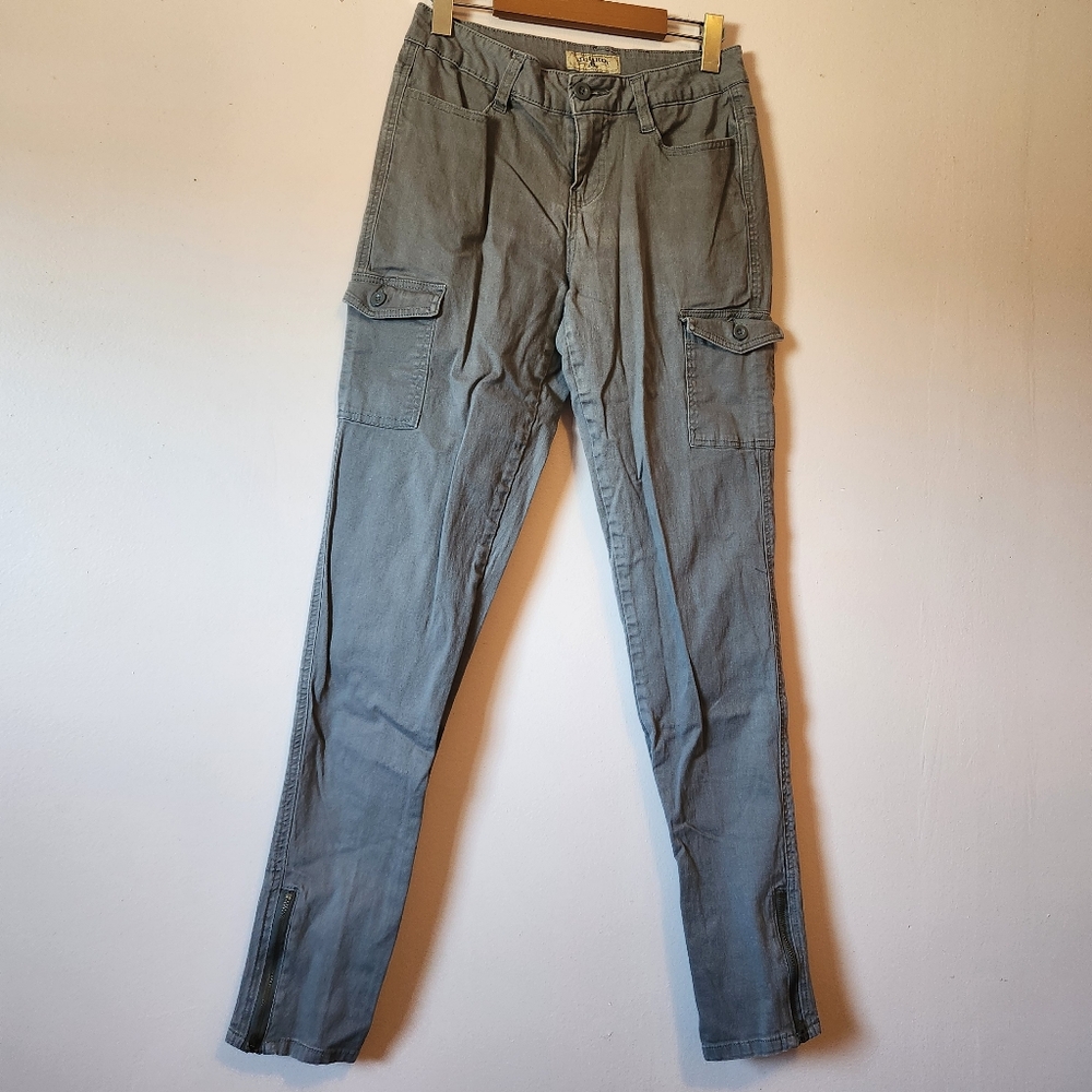 Ed Hardy Vintage Y2K Gray Skinny Cargo Moto Pants Ankle Zip Size 30